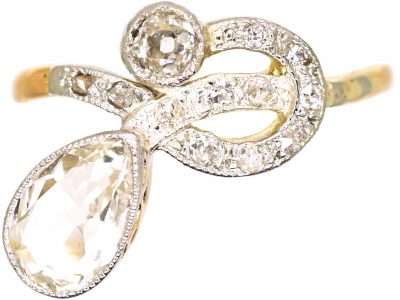 Art Nouveau 18ct Gold & Platinum Diamond Flower Ring