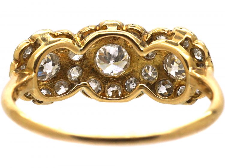 Edwardian 18ct Gold & Platinum, Diamond Triple Cluster Ring