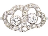 Mid 20th Century Platinum Intertwined Hearts Ring set with Diamonds
