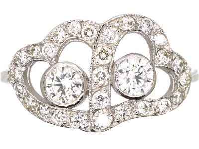Mid 20th Century Platinum Intertwined Hearts Ring set with Diamonds