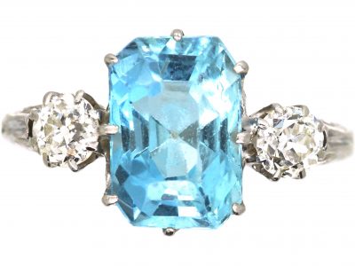 Art Deco 18ct White Gold Aquamarine & Diamond Ring