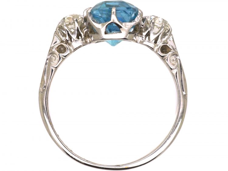 Art Deco 18ct White Gold Aquamarine & Diamond Ring