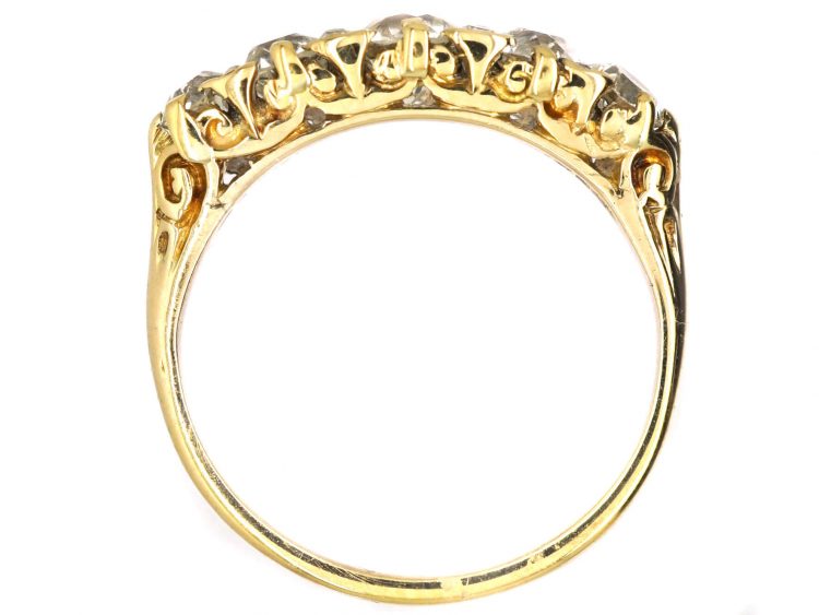 Victorian 18ct Gold Carved Half Hoop Ring set with Five Diamonds