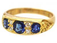 Edwardian 18ct Gold Sapphire & Diamond Three Stone Ring