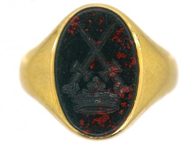 Edwardian 18ct Gold Signet Ring with Bloodstone Intaglio by Charles Green & Sons
