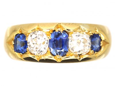 Victorian 18ct Gold Five Stone Sapphire & Diamond Ring