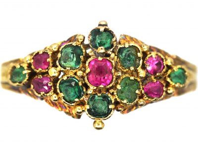 Regency 15ct Gold, Emerald & Ruby Cluster Ring