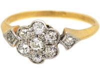 Edwardian 18ct Gold & Platinum Daisy Cluster Ring with Diamond Set Shoulders