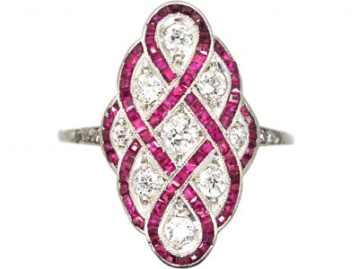 Art Deco Platinum, Ruby & Diamond Woven Motif Ring