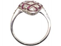 Art Deco Platinum, Ruby & Diamond Woven Motif Ring