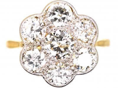 Edwardian 18ct Gold & Platinum, Diamond Daisy Cluster Ring