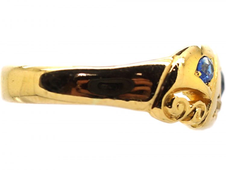 Edwardian 18ct Gold Sapphire & Diamond Ornate Crossover Ring