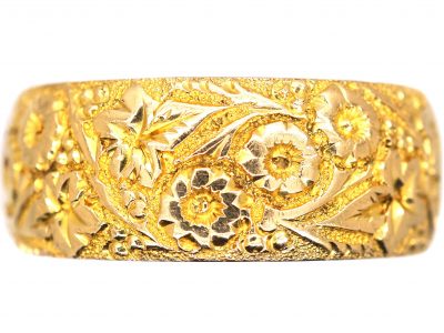 Edwardian 18ct Gold Wedding Ring with Orange Blossom & Ivy Leaf Detail