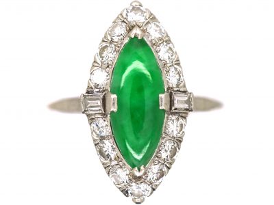Art Deco Platinum Jade & Diamond Marquise Ring