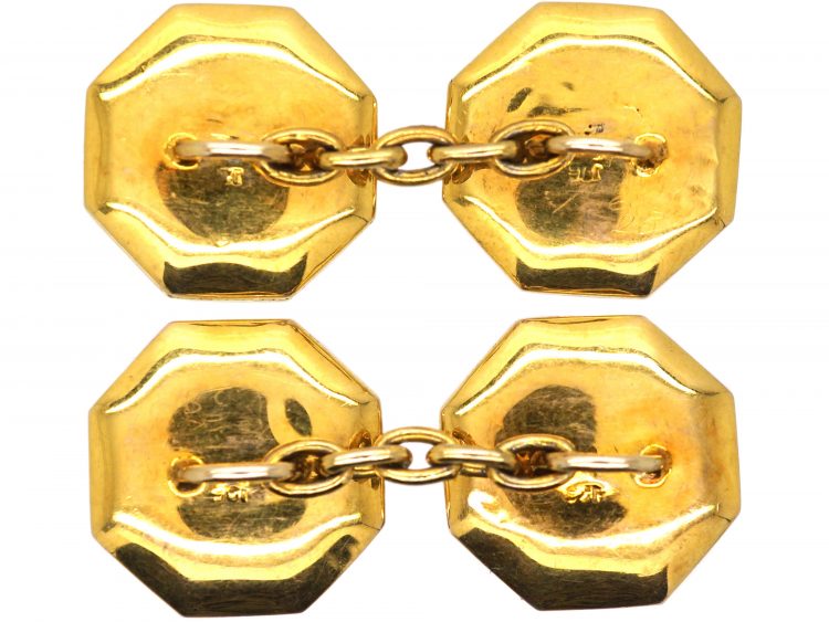 Art Deco 9ct Gold, Mother of Pearl & Blue Enamel Cufflinks set with Sapphires