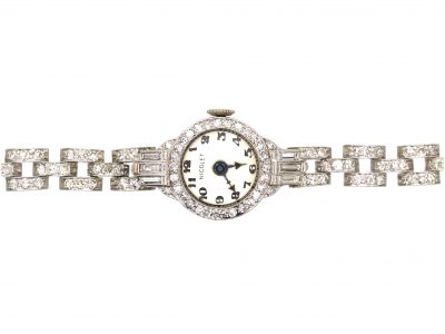 Art Deco Iridium & Platinum Watch set with Diamonds