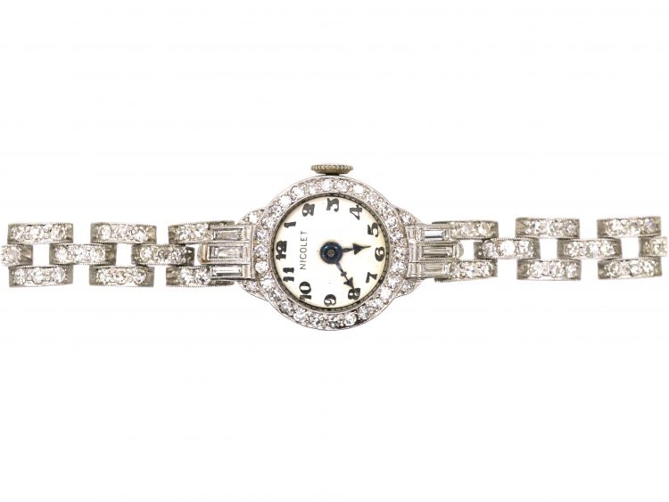 Art Deco Iridium & Platinum Watch set with Diamonds