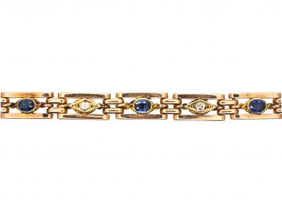Edwardian 15ct Gold Gate Bracelet set with Sapphires & Diamonds
