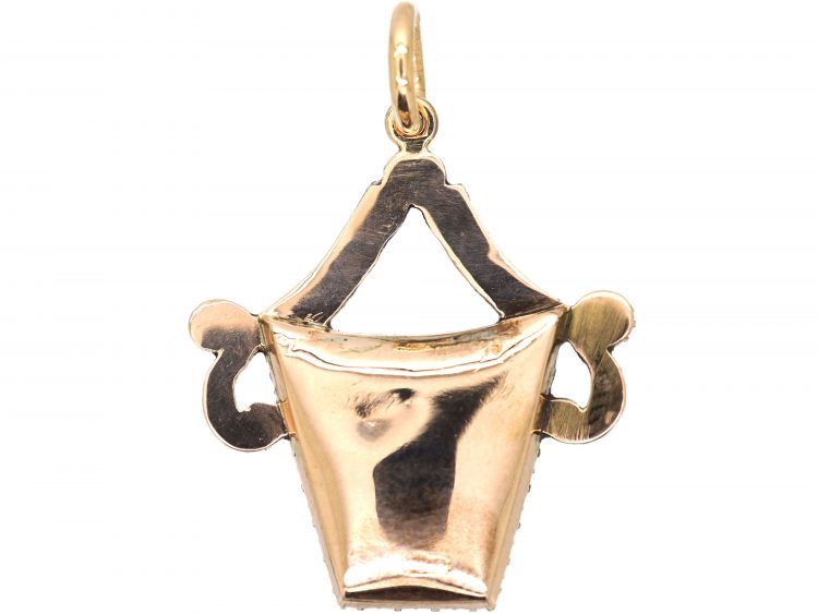 Georgian 9ct Gold Basket Giardinetti Pendant set with Natural Split Pearls & Green Paste