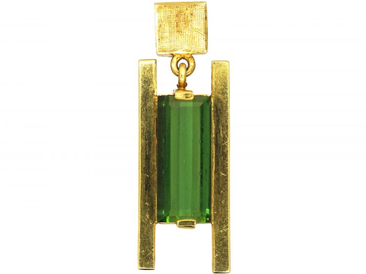 1980s 18ct Gold Pendant set with a Green Tourmaline
