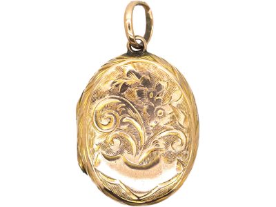 Edwardian 9ct Back & Front Oval Engraved Locket