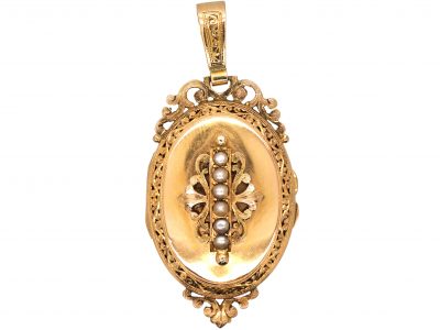 French 19th Century 18ct Gold Locket with Natural Split Pearl Detail