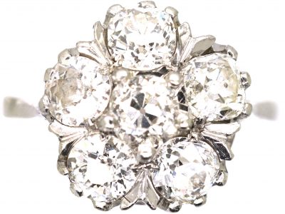 18ct White Gold Old Mine Cut Diamond Pansy Cluster Ring