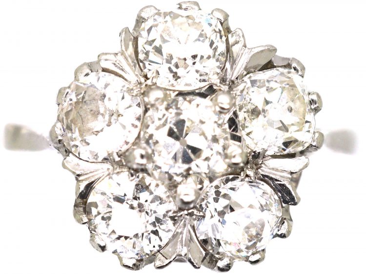 18ct White Gold Old Mine Cut Diamond Pansy Cluster Ring