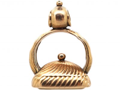 Georgian 9ct Gold Seal with Chalcedony Intaglio of a Cherub Above a Basket of Flowers