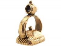 Georgian 9ct Gold Seal with Chalcedony Intaglio of a Cherub Above a Basket of Flowers