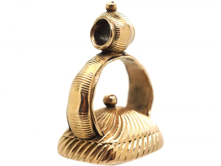 Georgian 9ct Gold Seal with Chalcedony Intaglio of a Cherub Above a Basket of Flowers