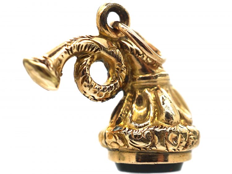 Victorian 9ct Gold Cased Horn Charm with Bloodstone Base