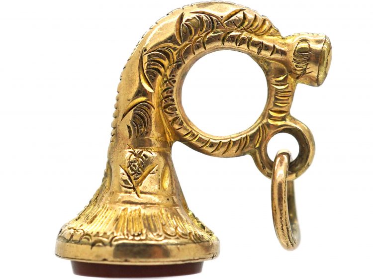 Victorian 9ct Gold Cased Horn Charm With Carnelian Base