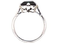 Art Deco 18ct White Gold Ring set with a Rectangular Cut Green Tourmaline with Diamond Shoulders