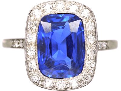 Early 20th Century Platinum Ring set with a Large Ceylon Sapphire & Diamonds