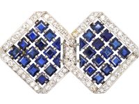 Retro Double Diamond Platinum Brooch by Charles Holl set with Sapphires & Diamonds