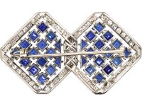 Retro Double Diamond Platinum Brooch by Charles Holl set with Sapphires & Diamonds