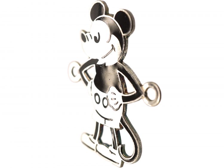 Vintage German Silver & Black Enamel Mickey Mouse
