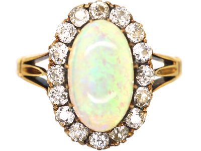 Edwardian 18ct Gold Opal & Diamond Cluster Ring