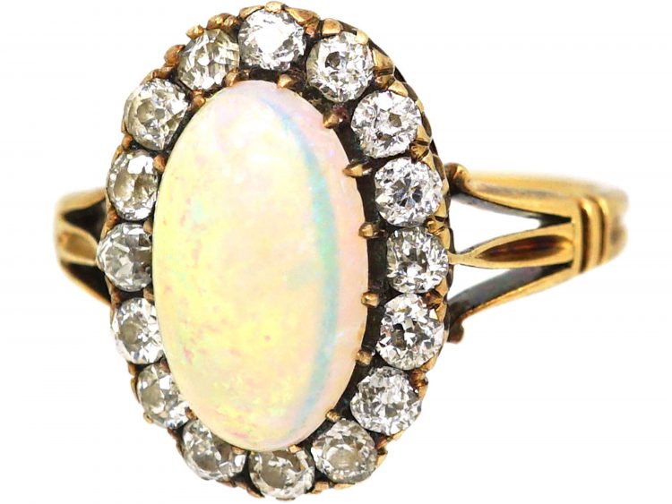 Edwardian 18ct Gold Opal & Diamond Cluster Ring