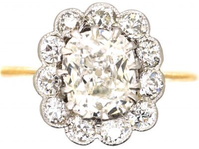 Edwardian 18ct Gold & Platinum Cluster Ring set with 1 Carat Diamond