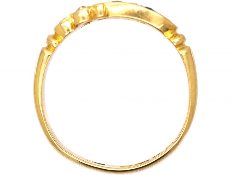 Edwardian 18ct Gold Sapphire & Diamond Crossover Ring with Scroll Detail