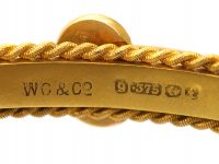 Edwardian 9ct Gold Buckle Motif Bangle set with Sapphires & Natural Split Pearls