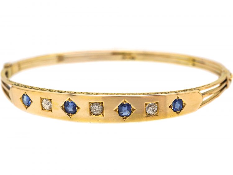Edwardian 9ct Gold Bangle set with Sapphires & Diamonds