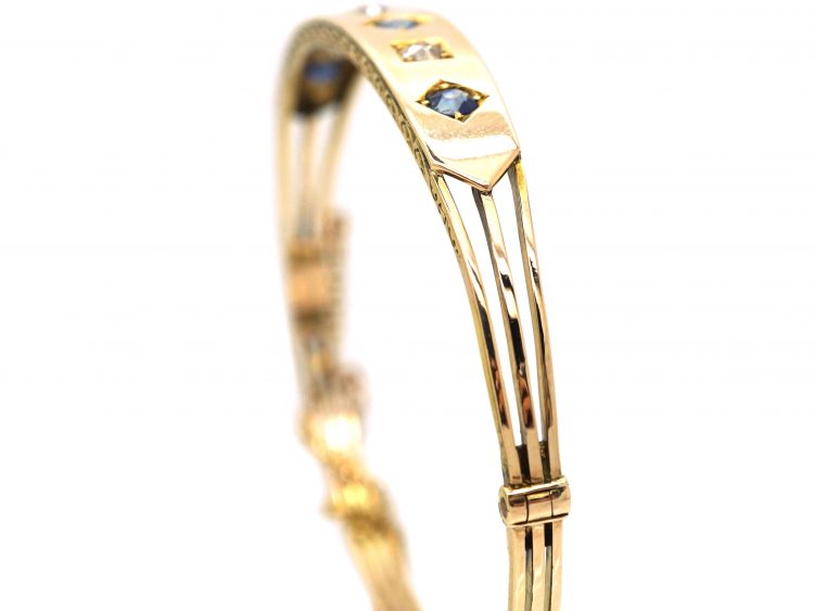 Edwardian 9ct Gold Bangle set with Sapphires & Diamonds