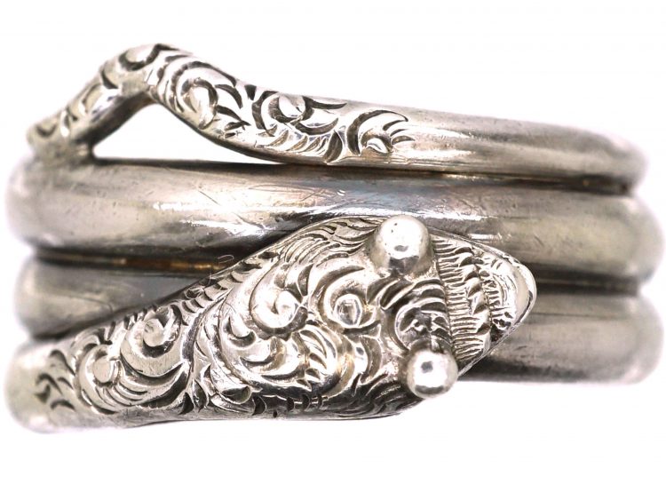 Victorian Silver Snake Ring with Engraved Detail