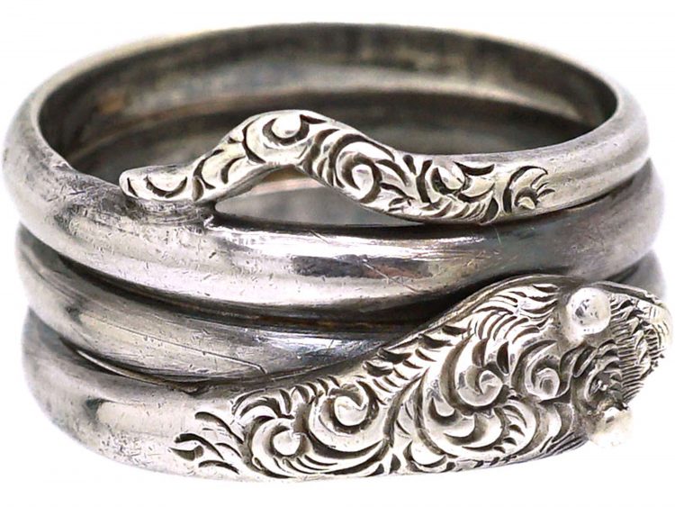 Victorian Silver Snake Ring with Engraved Detail