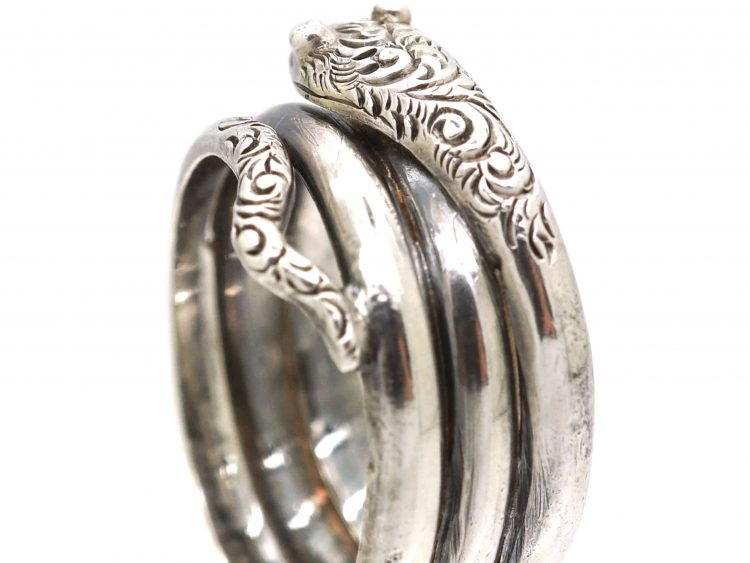 Victorian Silver Snake Ring with Engraved Detail