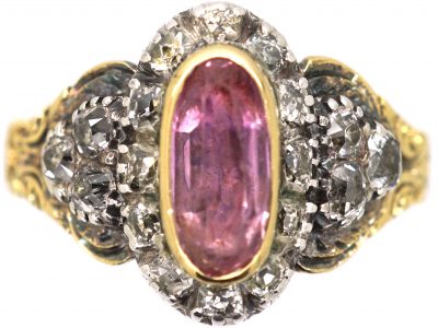 Georgian Pink Topaz & Diamond Oval Cluster Ring