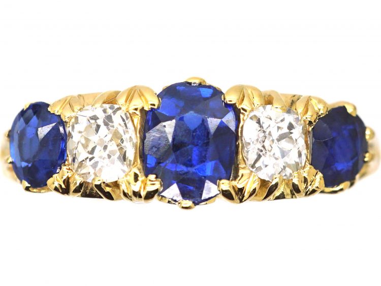 Edwardian 18ct Gold, Sapphire & Diamond Five Stone Ring